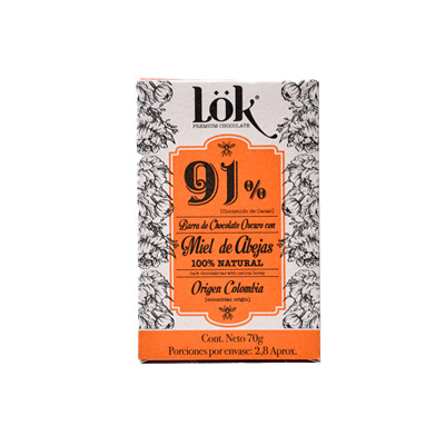 Chocolate Lok 91% Con Miel X70grs X12 Unid X72p